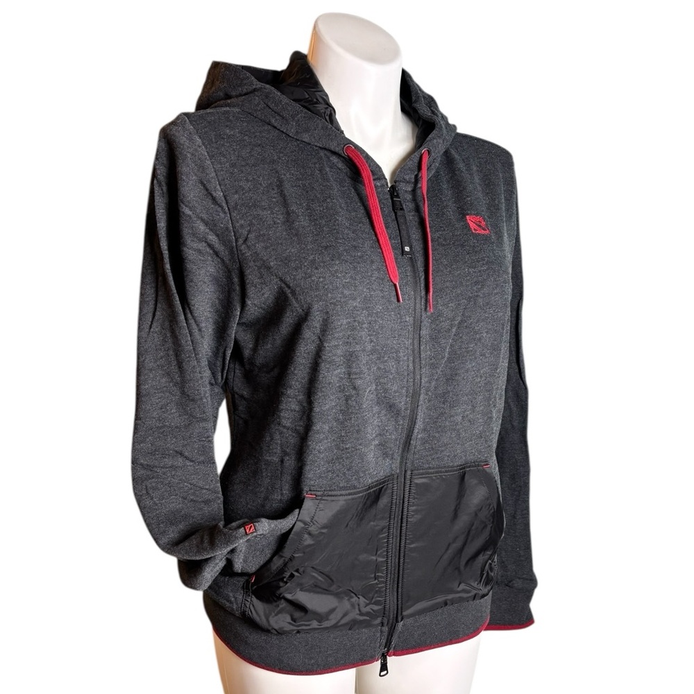 DOTA L Hoodie Charcoal Gray Zip-Up Hoodie Red Accents Gamer Pockets NWOT
